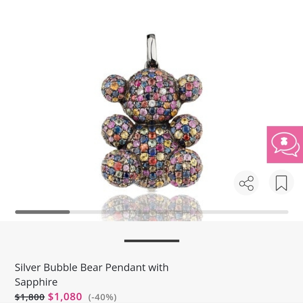 TOUS Silver Bubble Bear Pendant with Sapphire